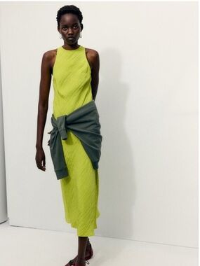 Tibi NWOT The Crinkle Slip Midi Bias Dress - Yellow